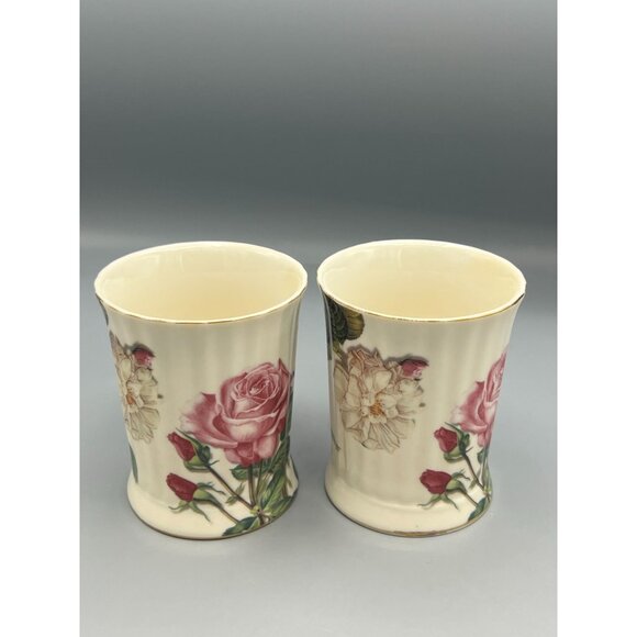Burton & Burton Floral Rose Porcelain Mugs Set Of 2 Gold Accents Pink Romance - Picture 5 of 10